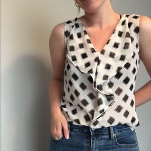 JustFab Sheer Checkered Blouse